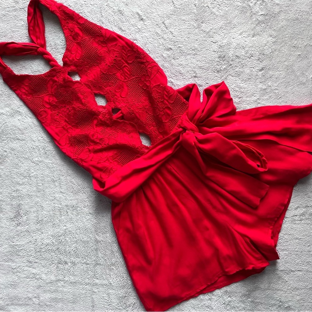 Elegant Red Lace Jumpsuit